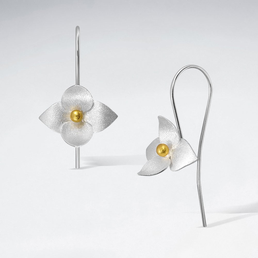 Sterling Silver Flower Hook Blossom Earrings