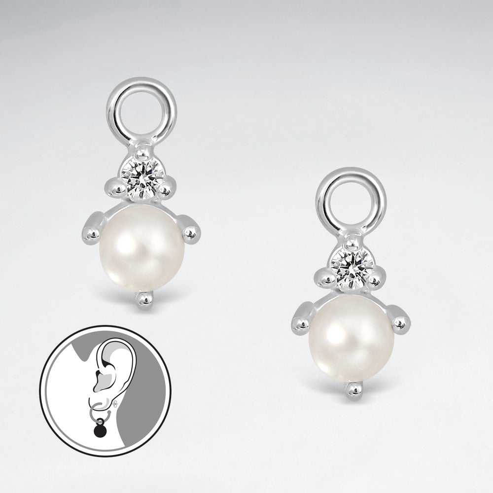 Sterling Silver Gem and Pearl Charms for Hoop Earring