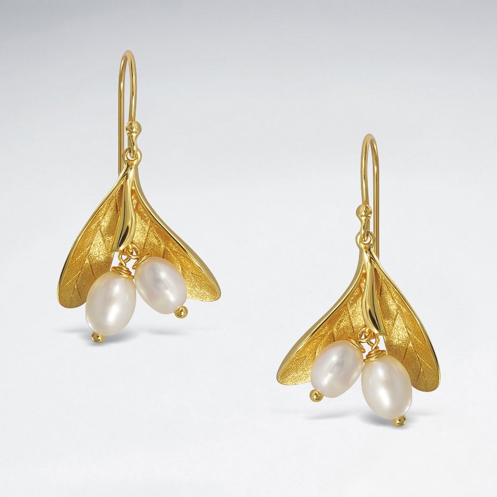 Sterling Silver Mistletoe Freshwater Pearl Hook Earrings
