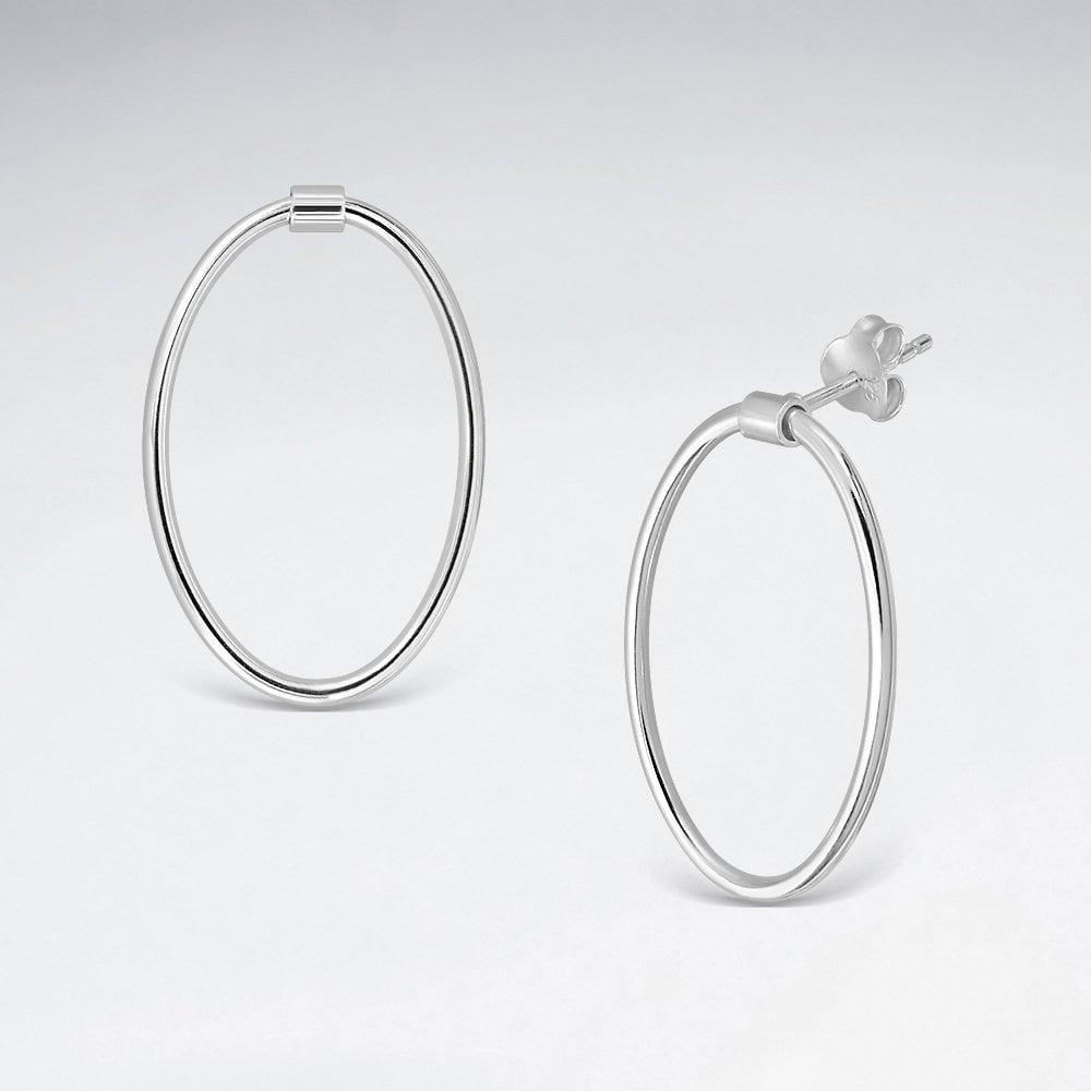 Sterling Silver Oval Stud Drop Earrings