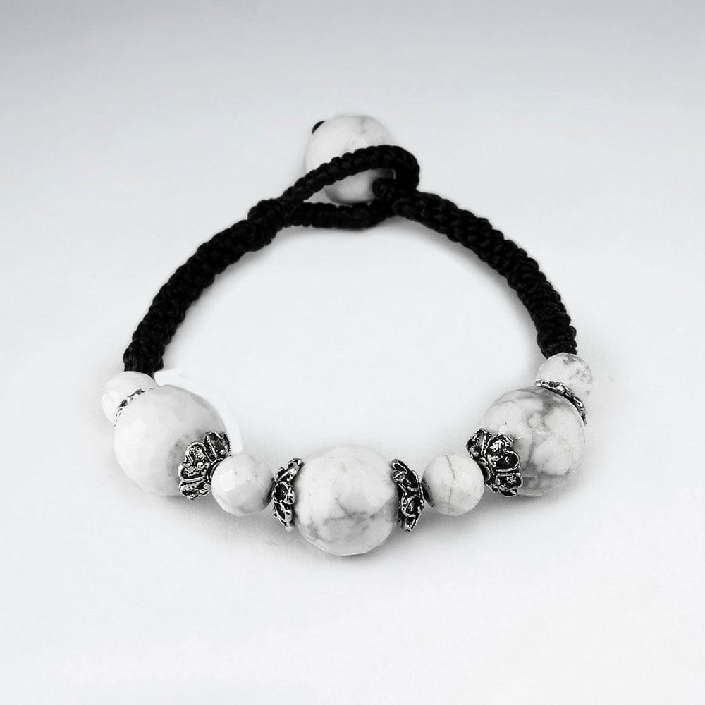 Waxed Cotton Jumbo Ball Bead Howlite Bracelet