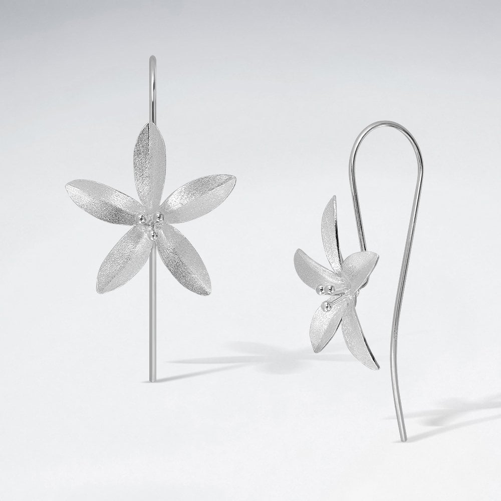 Sterling Silver Flower Bloom Hook Earrings
