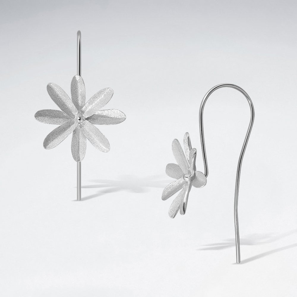 Sterling Silver Clematis Flower Hook Earrings