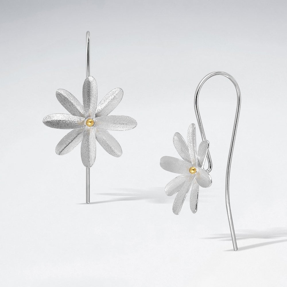 Sterling Silver Clematis Flower Hook Earrings