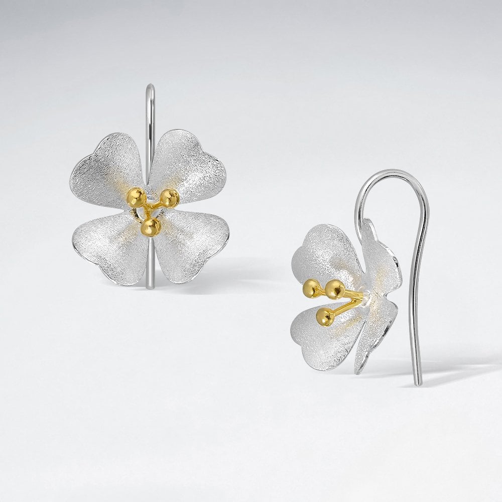 Sterling Silver Flower Bloom Hook Earrings