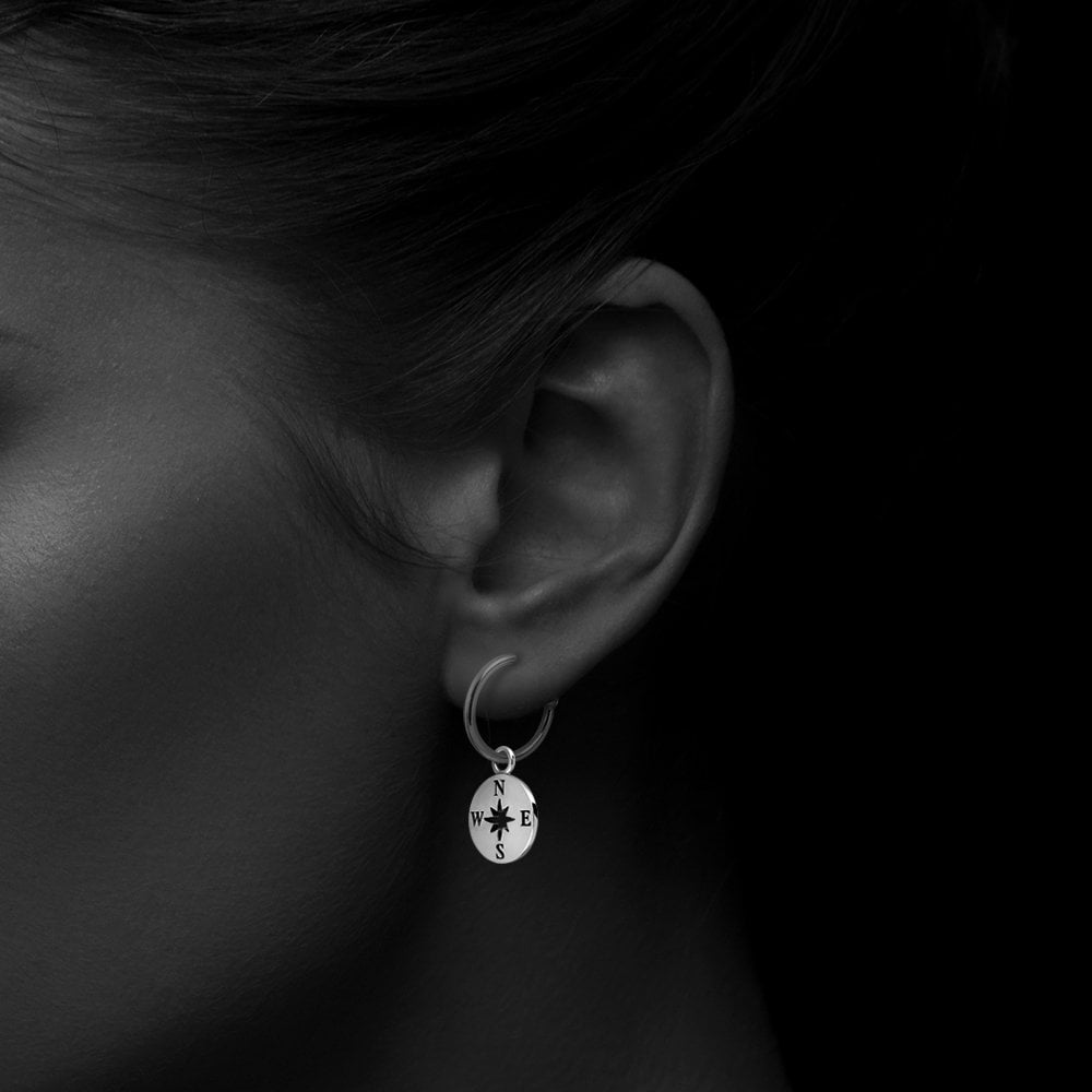 Sterling Silver Compass Charm for Hoop