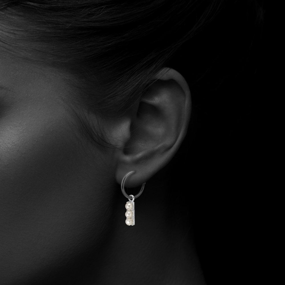 Sterling Silver Rectangular Charm for Hoop with Freshwater Pearls