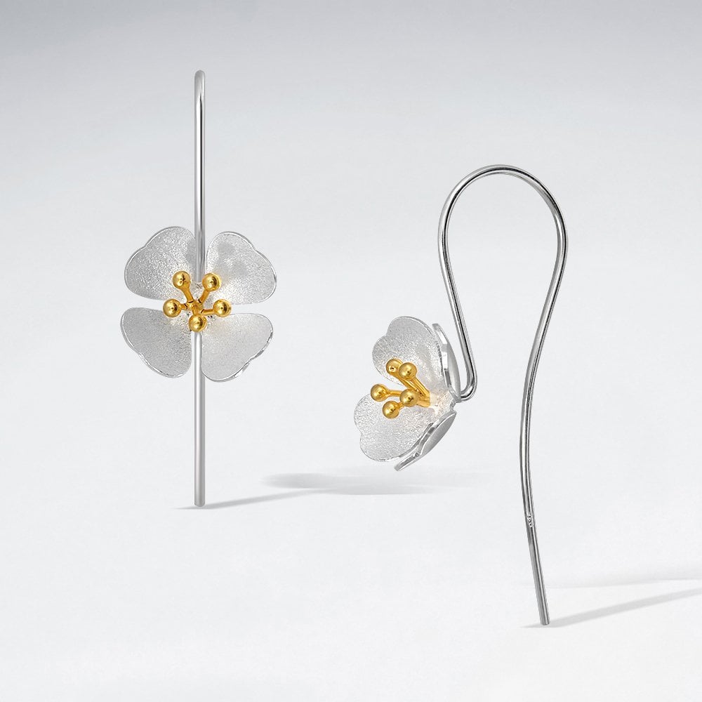 Sterling Silver Evening Primrose Flower Earrings