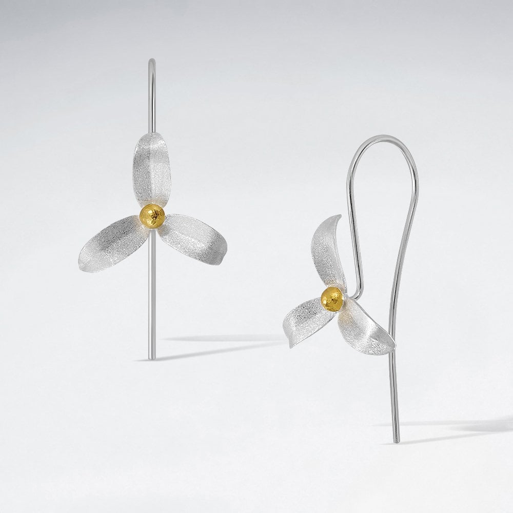 Stirling Silver Three Point Flower Earrings