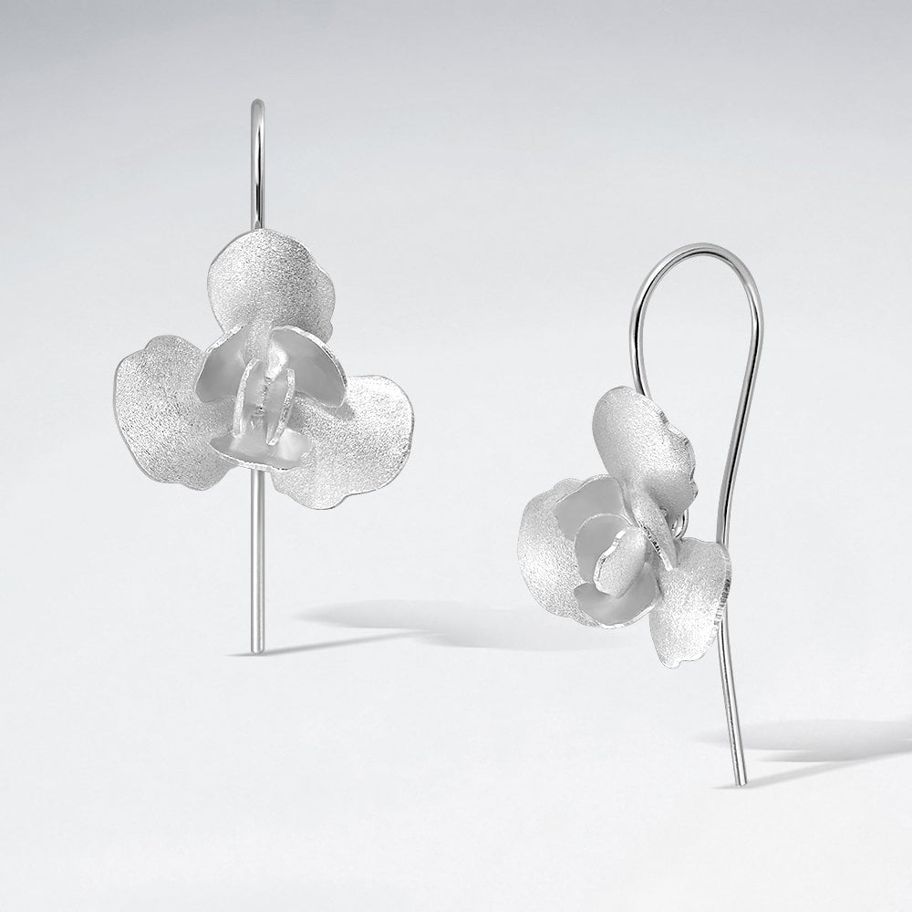 Sterling Silver Flower Blossom Hook Earrings