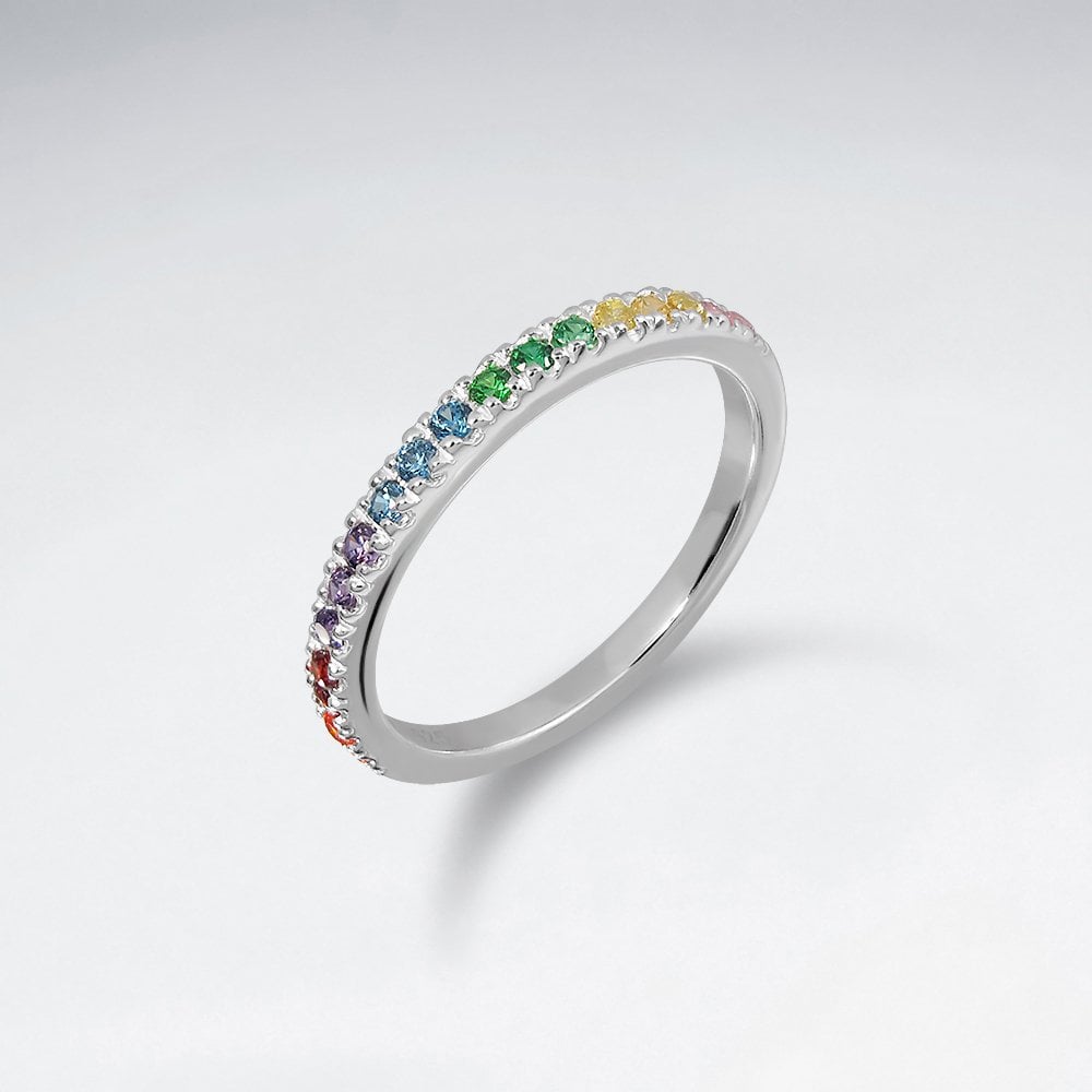 Sterling Silver Eternity Rainbow Stackable Ring