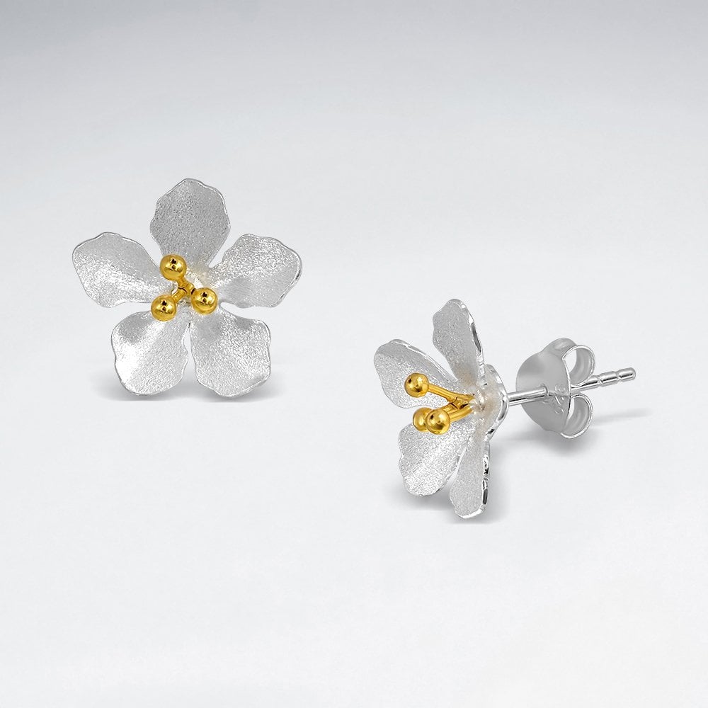 Sterling Silver Flower Bloom Stud Earrings