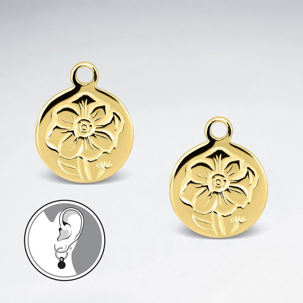 Sterling Silver Cosmos October Birth Flower Jewelry Charm Hoop