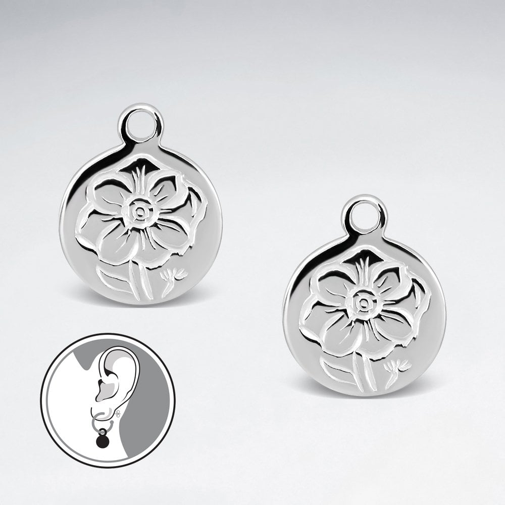 Sterling Silver Cosmos October Birth Flower Jewelry Charm Hoop