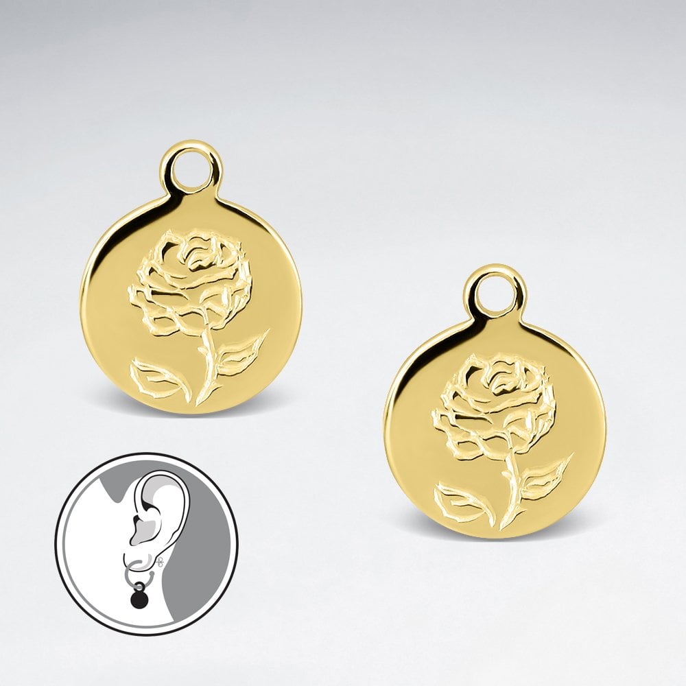 Sterling Silver Rose June Birth Flower Hoop Earring Charm