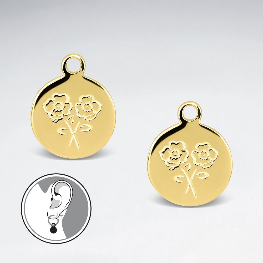 Sterling Silver Poppy August Birth Flower Hoop Earring Charm