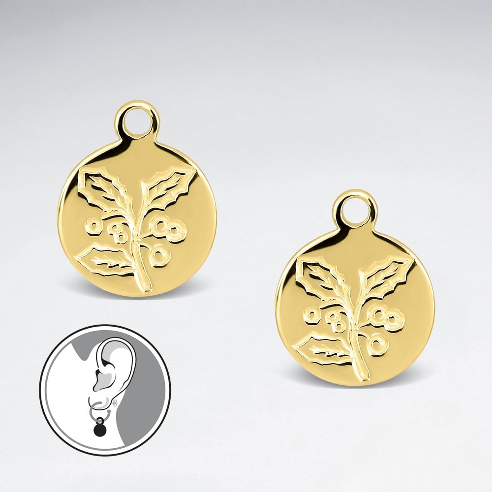 Sterling Silver Holly December Birth Flower Hoop Earring Charm