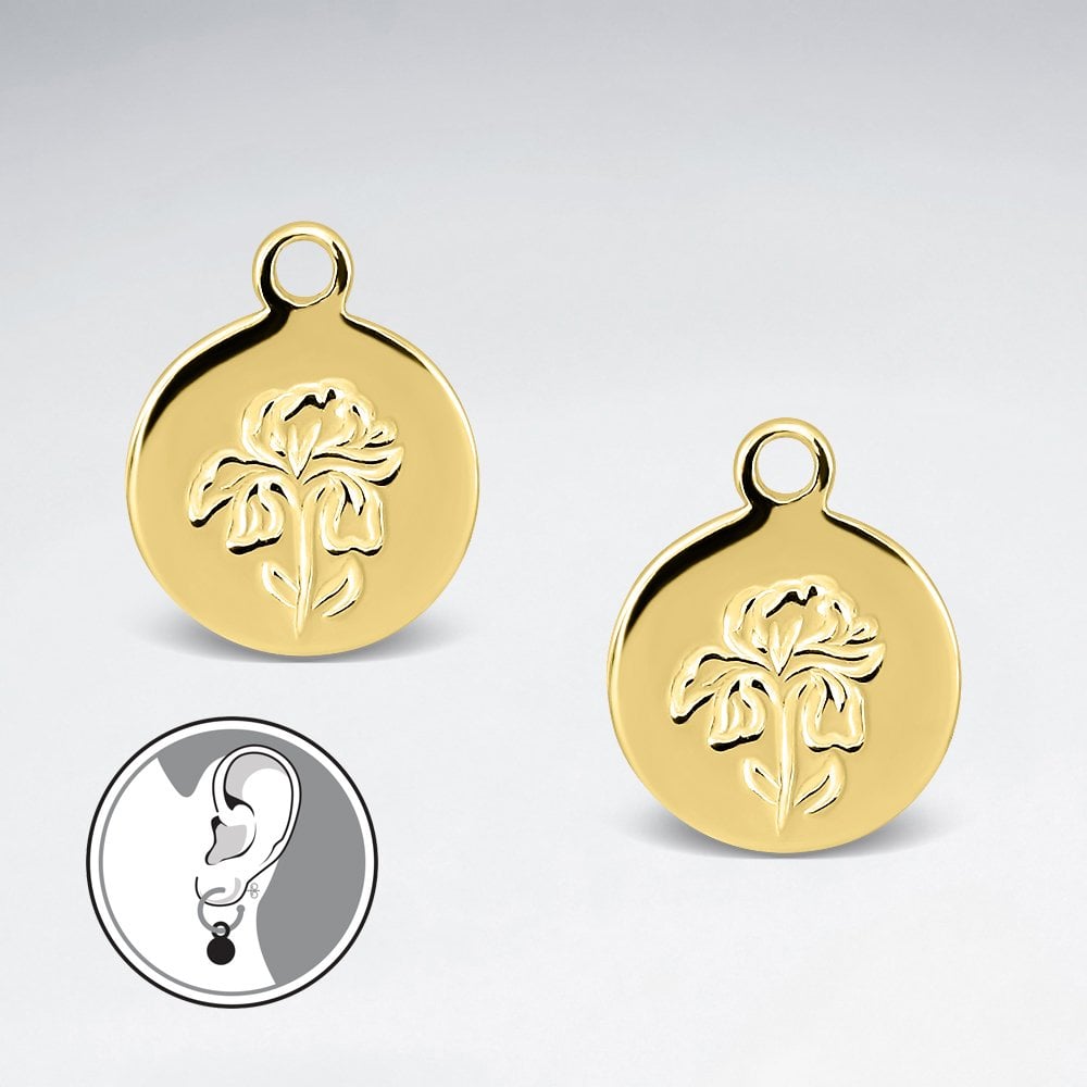 Sterling Silver Iris February Birth Flower Hoop Earring Charm