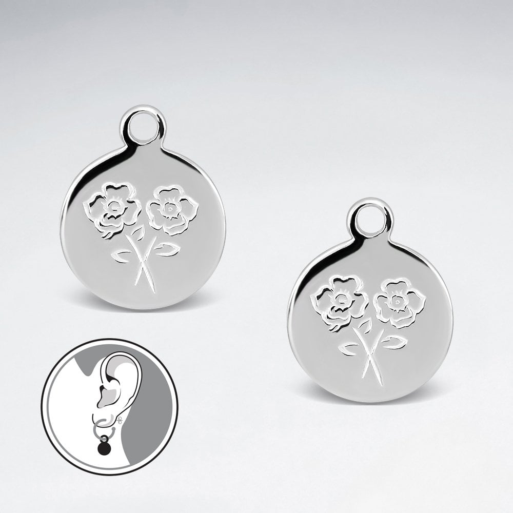 Sterling Silver Poppy August Birth Flower Hoop Earring Charm