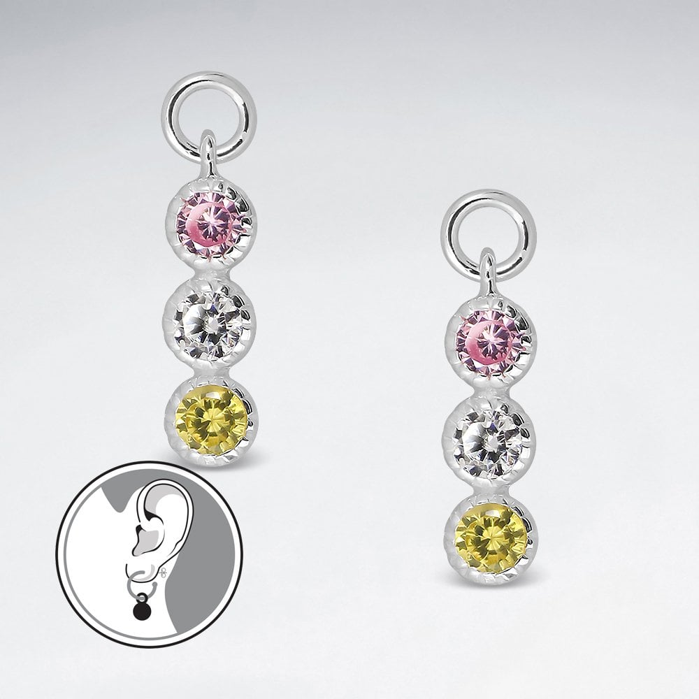 Sterling Silver Triple Drop CZ Hoop Earring Charm