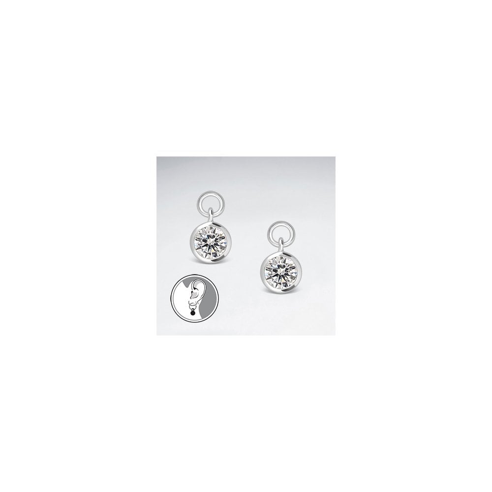 Sterling Silver Round CZ Charm for Hoop Earrings