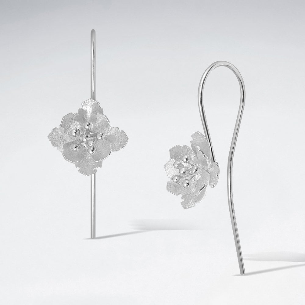 Sterling Silver Flower Hook Earrings