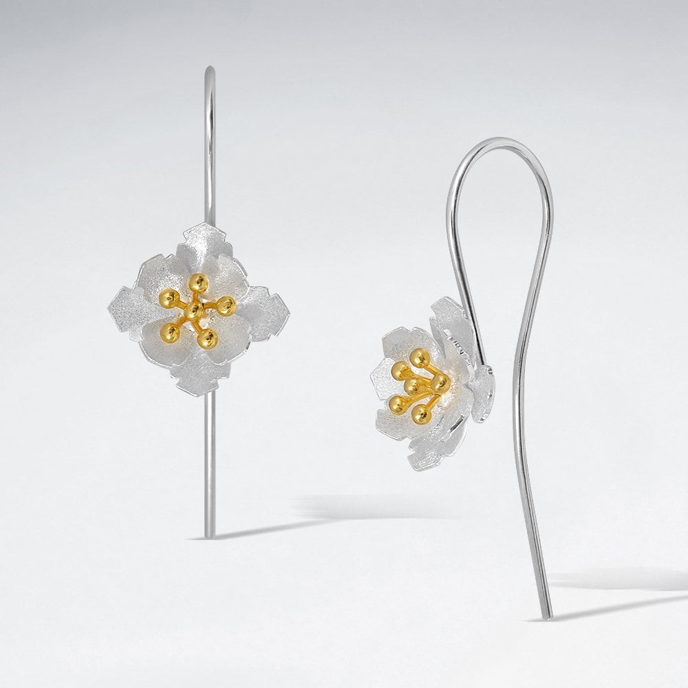 Sterling Silver Flower Hook Earrings