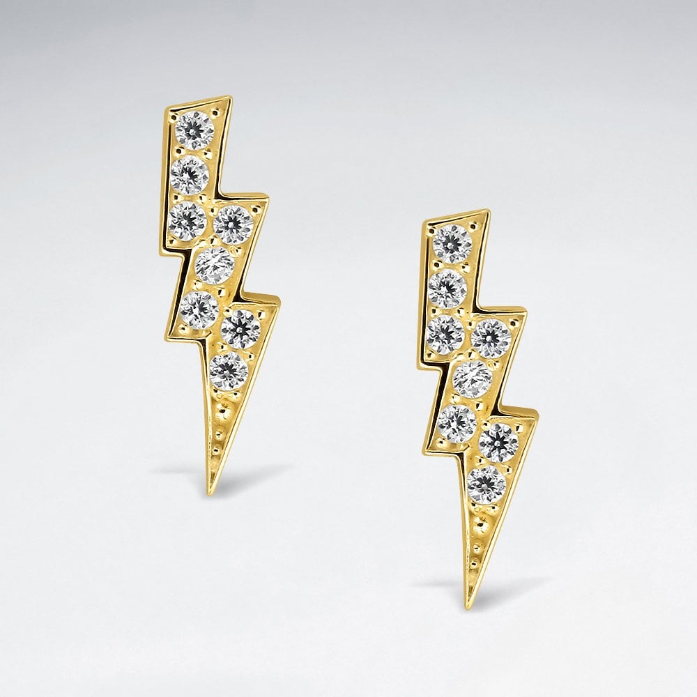 Sterling silver and Cubic Zirconia Lightning Bolt Stud Earrings