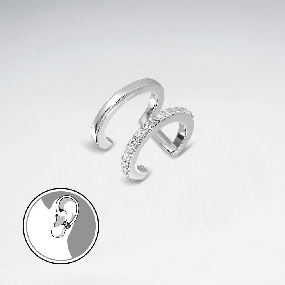 Sterling Silver Double Hoop CZ Ear Cuffs