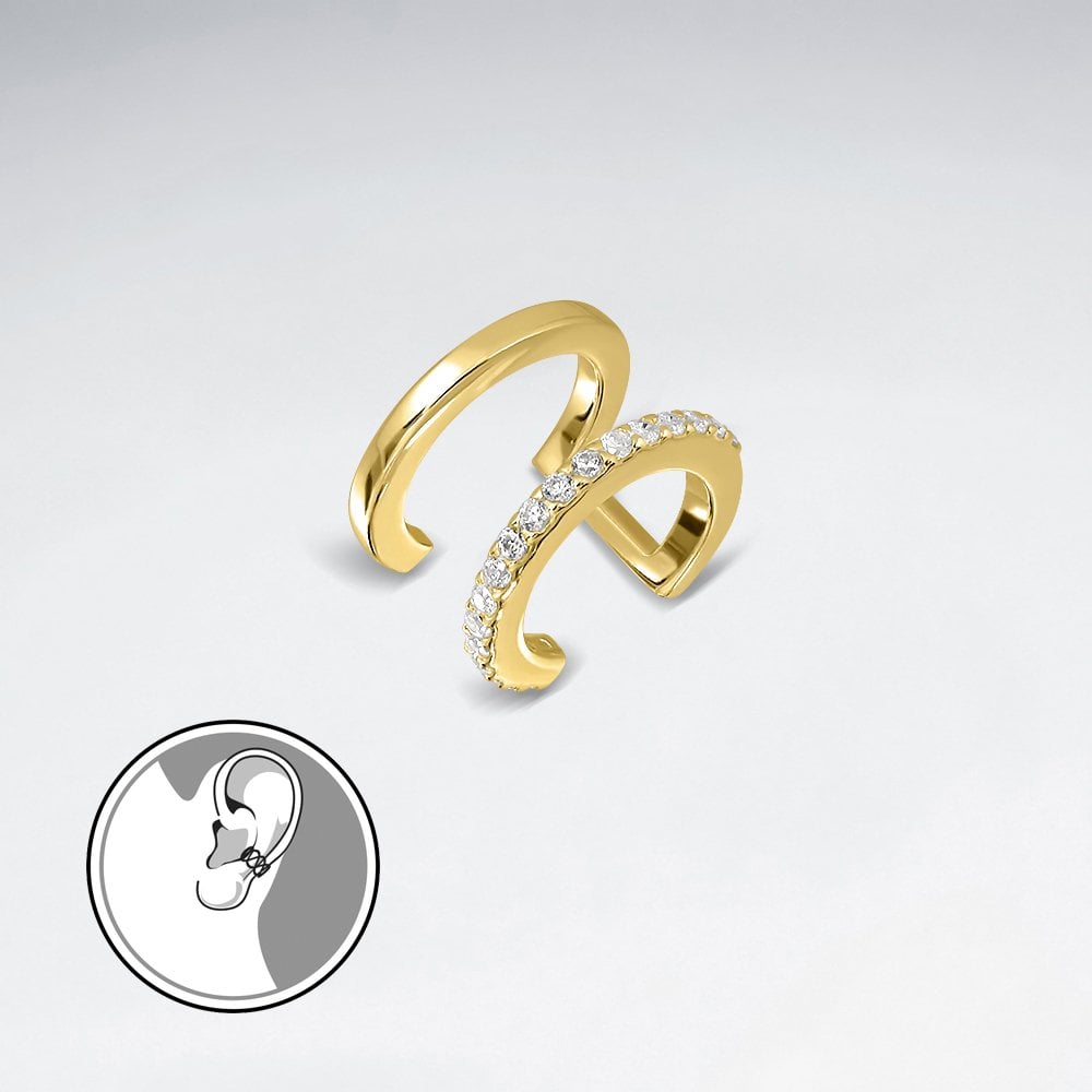 Sterling Silver Double Hoop CZ Ear Cuffs