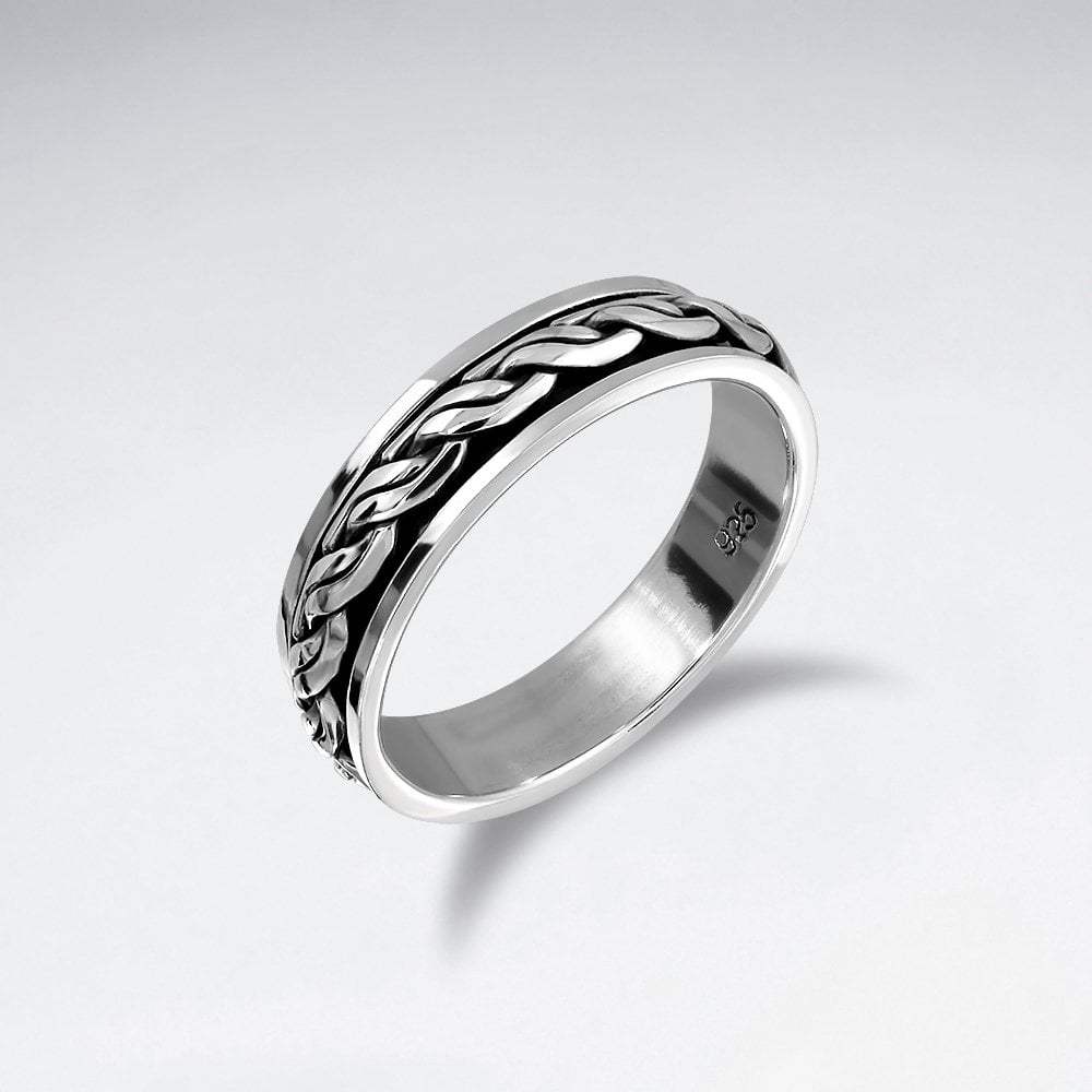 Oxidized Braided Rope Silver Band