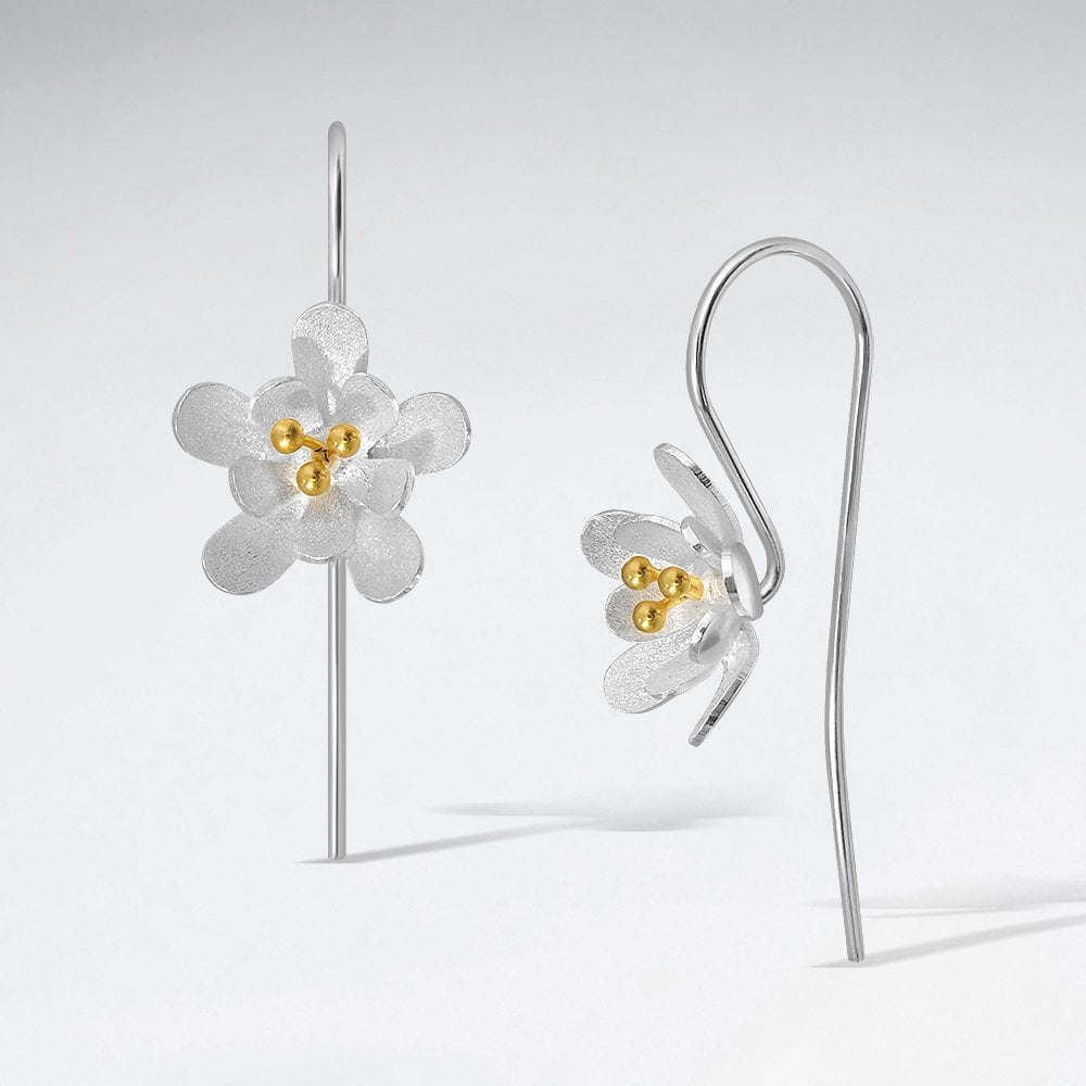 Sterling Silver Flowering Hook Earrings