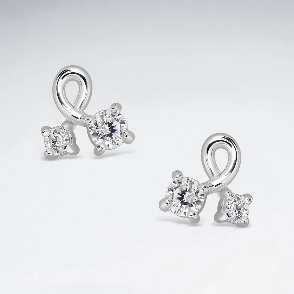 Sterling Silver Ribbon CZ Stud Earrings