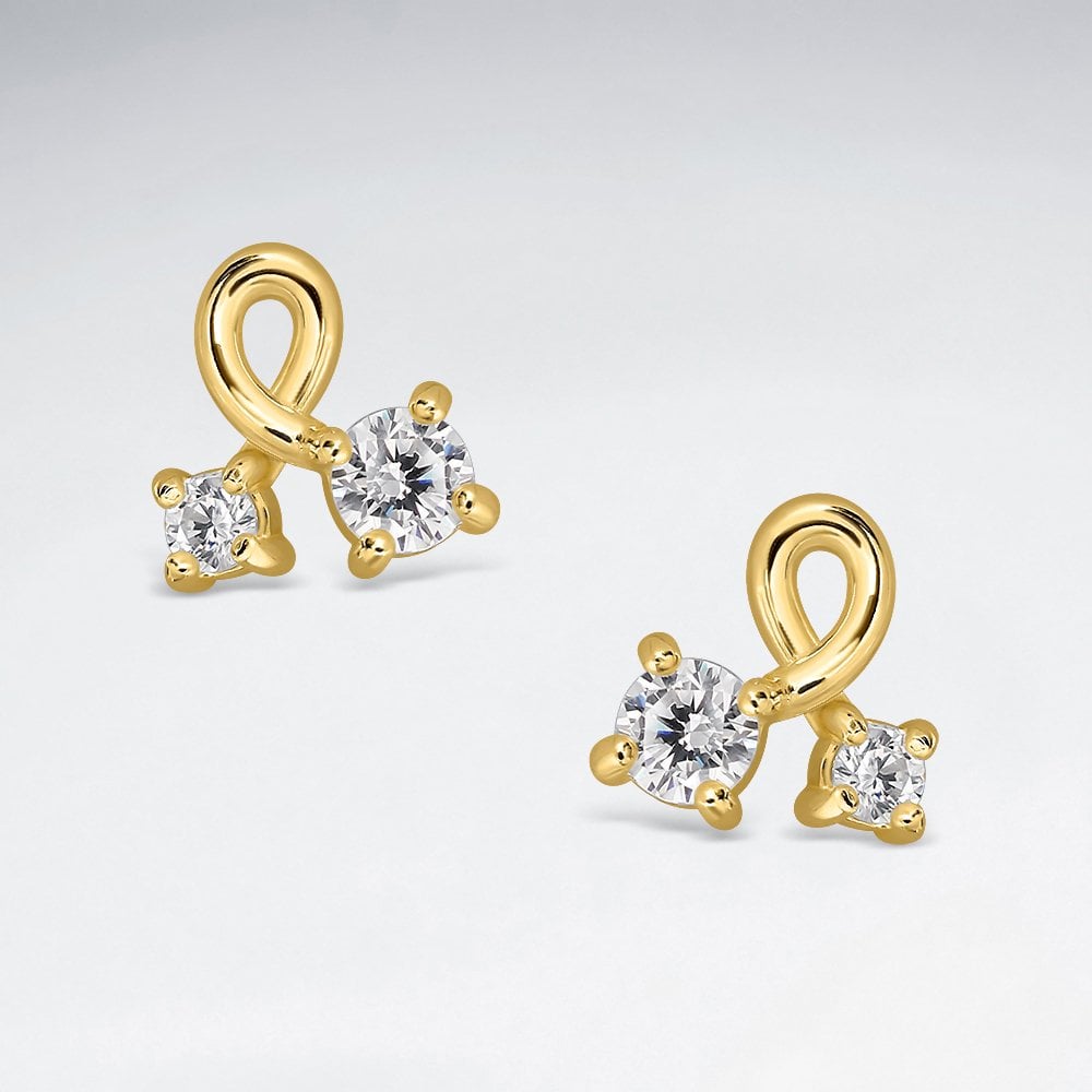 Sterling Silver Ribbon CZ Stud Earrings