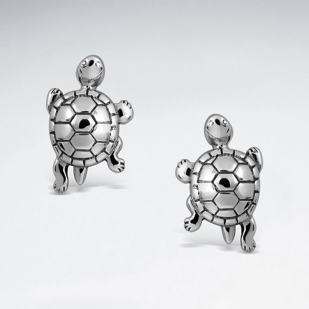 Sterling Silver Oxidized Turtle Stud Earrings