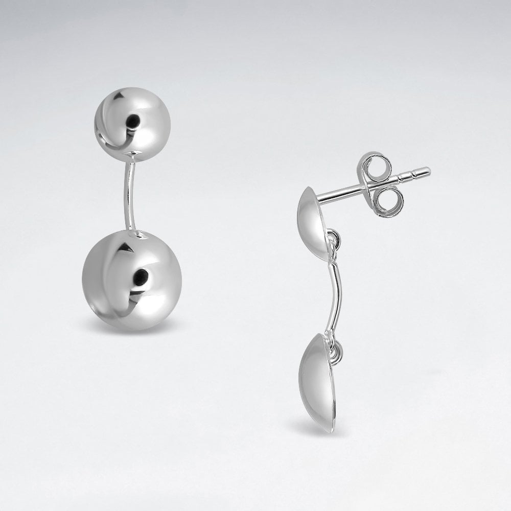 Sterling Silver Double Ball Drop Earrings