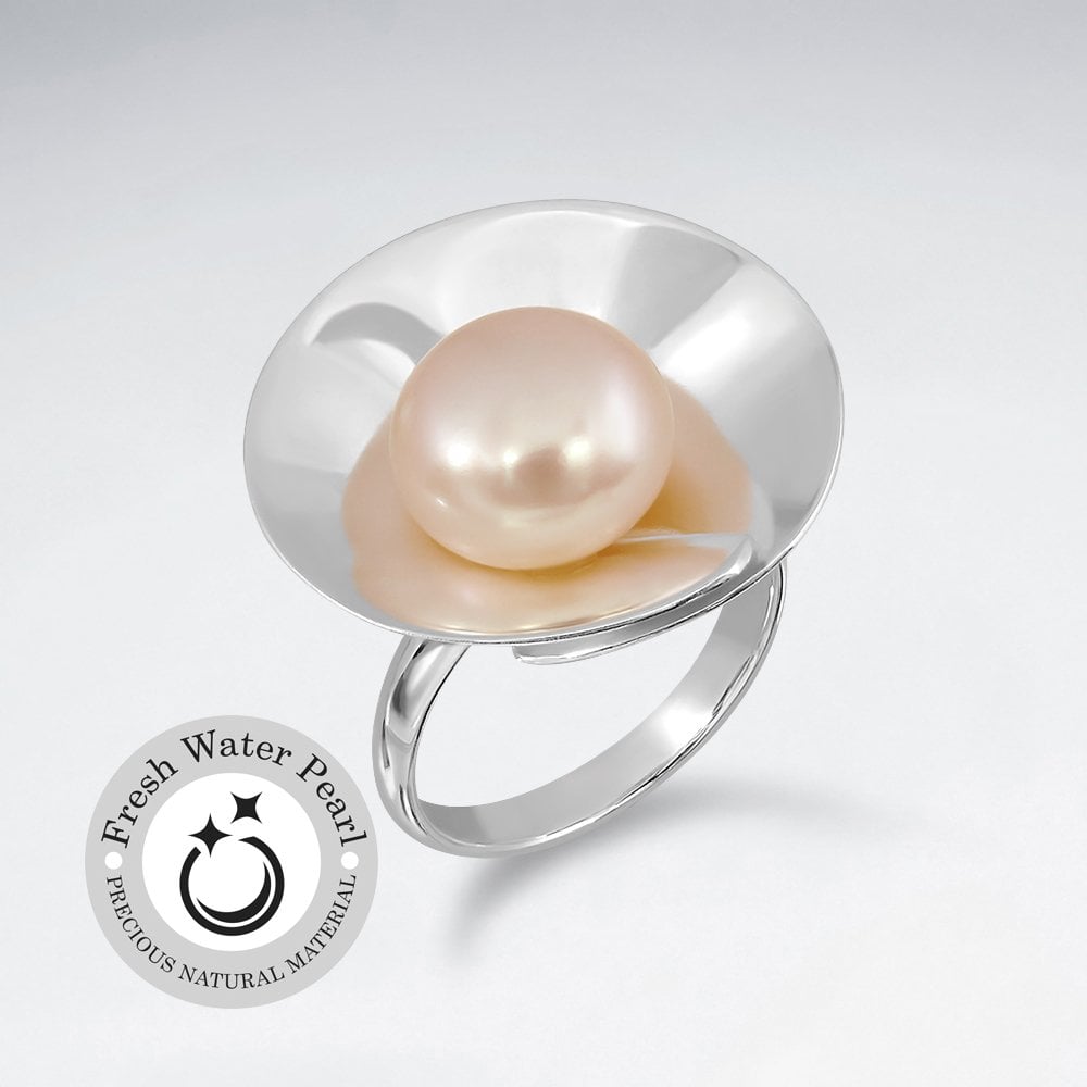 Sterling Silver Pearl Circle Ring