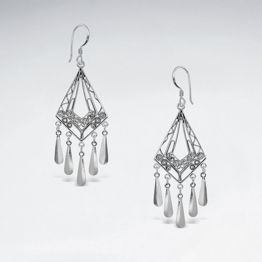 Sterling Silver Diamond-Shaped Chandelier Drop Earrings