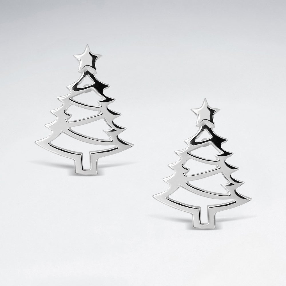 Sterling Silver Christmas Tree Stud Earrings