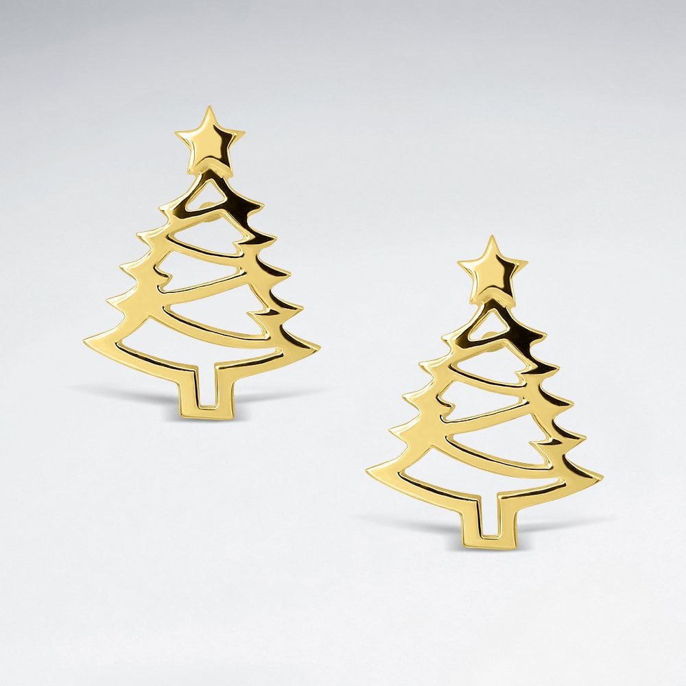 Sterling Silver Christmas Tree Stud Earrings