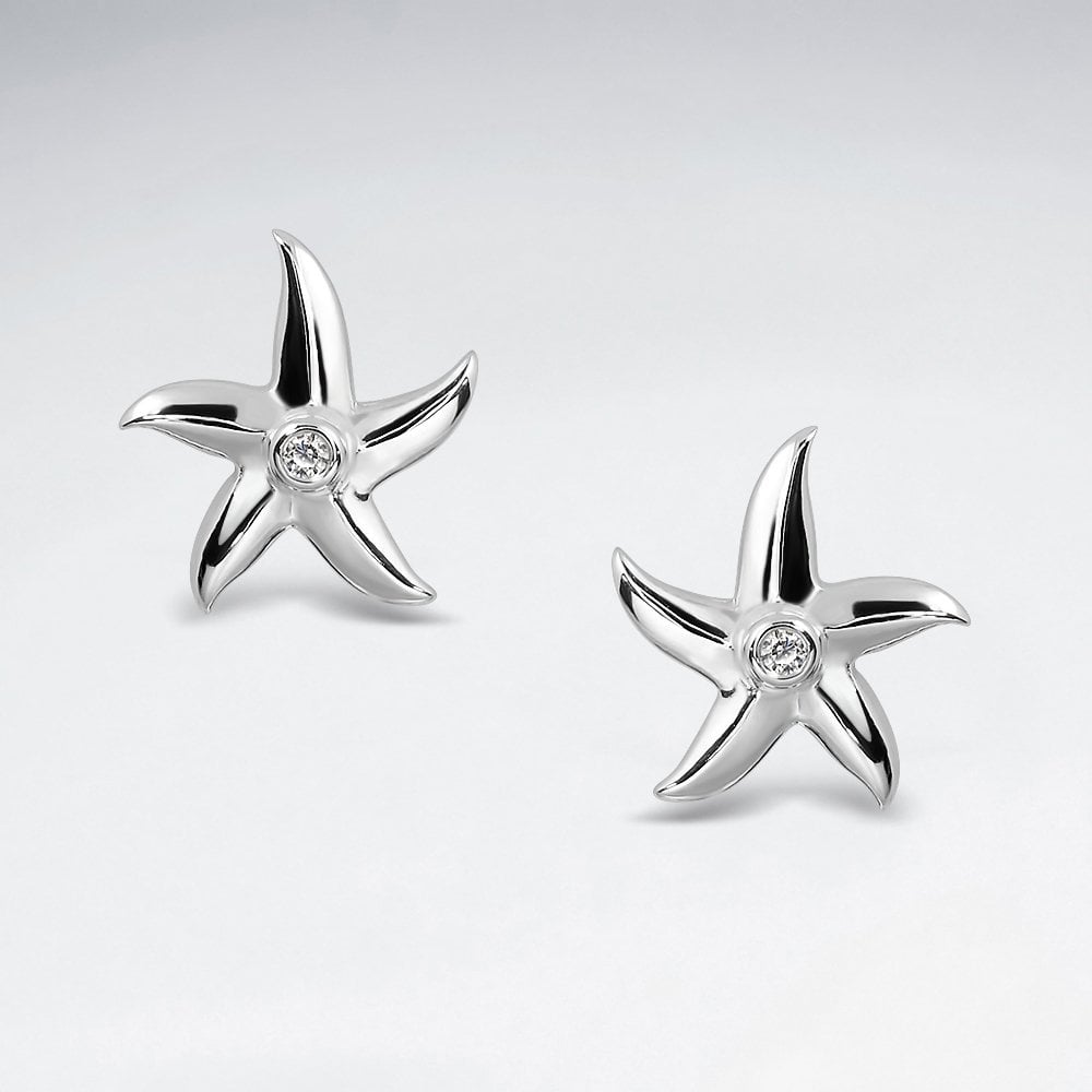 Sterling Silver CZ Starfish Stud Earrings