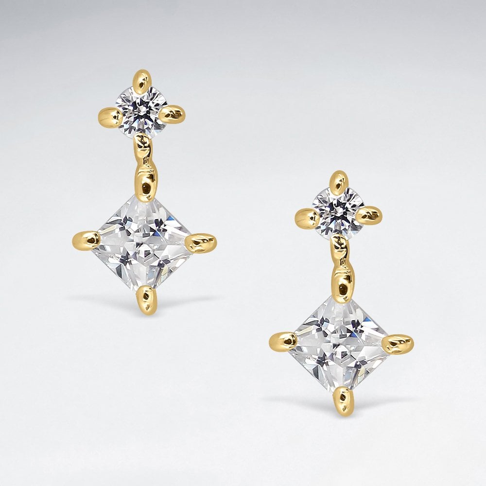 Sterling Silver CZ Marquise-Shaped Drop Stud Earrings