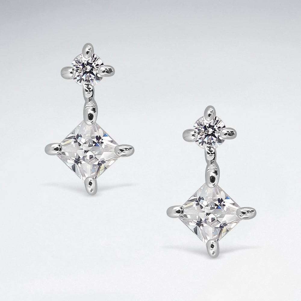 Sterling Silver CZ Marquise-Shaped Drop Stud Earrings