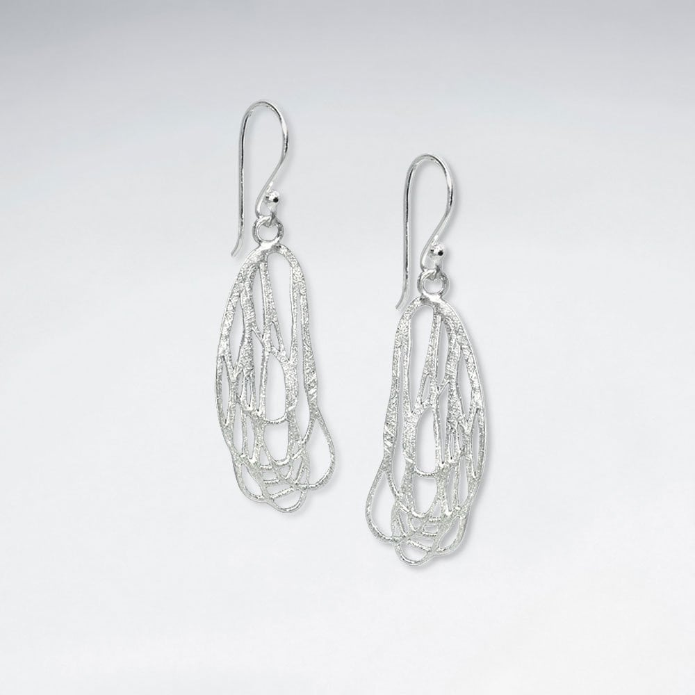 Polished Silver Organic Shape Drop Knot Design Dangle Hook Earrings