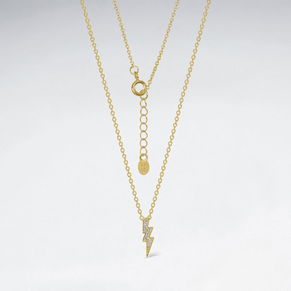 Sterling Silver CZ Lighting Bolt Pendant Necklace