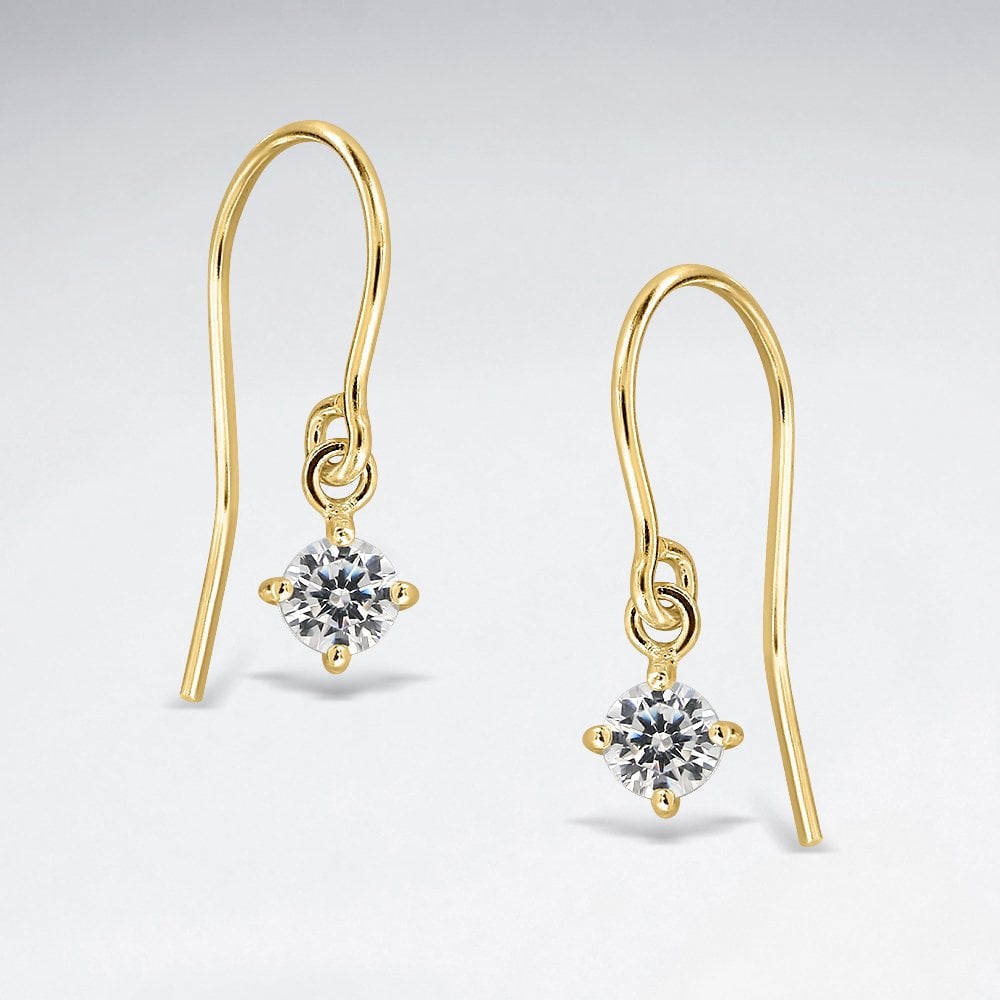 Sterling Silver Round CZ Dangle Hook Earrings