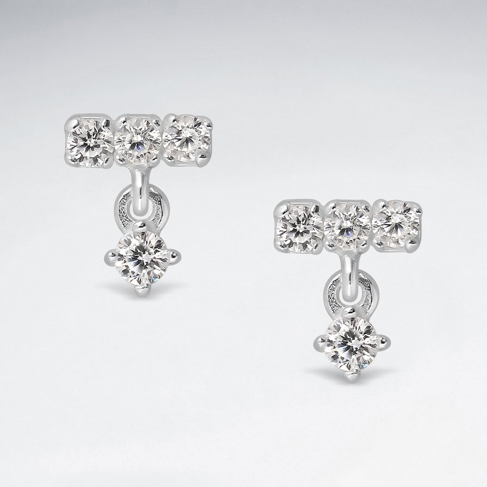 Sterling Silver Linear CZ Drop Stud Earrings