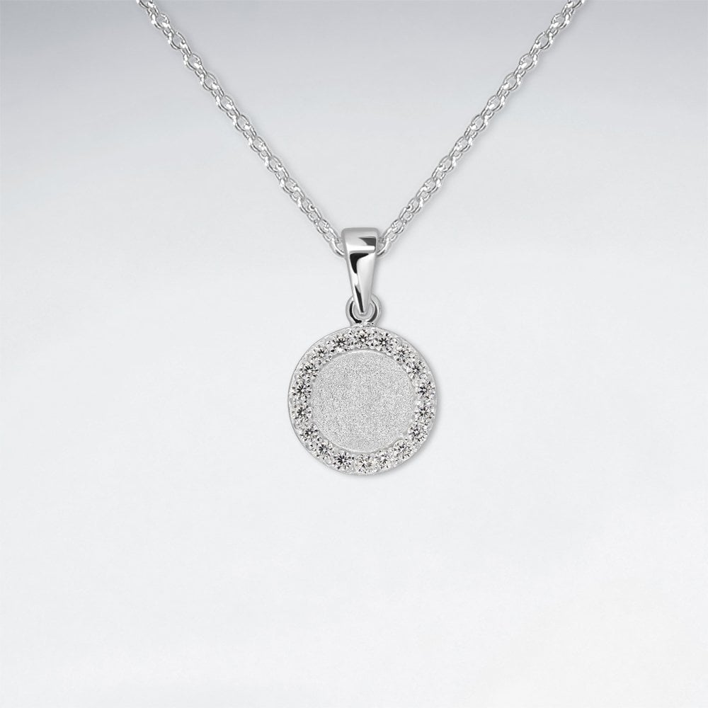 Sterling Silver Circular CZ Gemstone  Circle Pendant