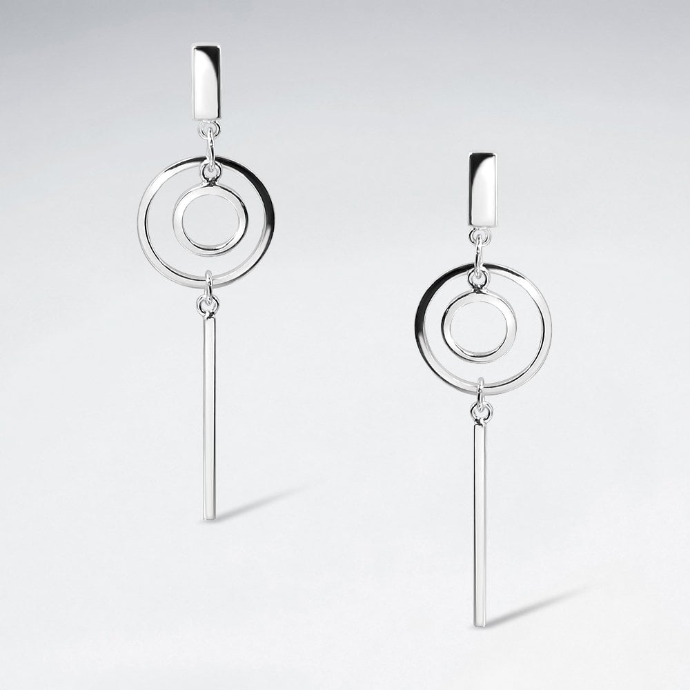 Sterling Silver Double Circle Bar Stud Earrings