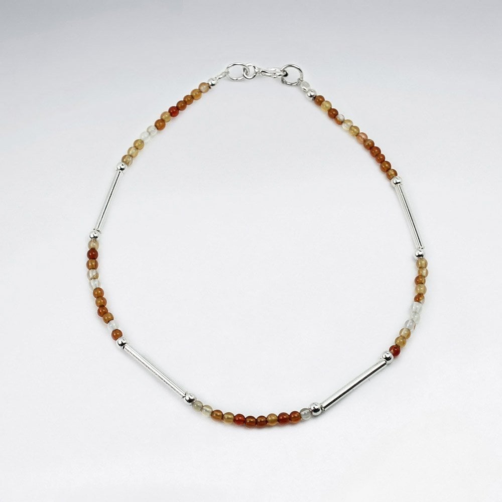 Dainty Carnelian Bead Sterling Silver Bracelet
